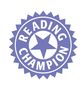 „Reading Champion“ steht in einem lila, gezackten Emblem mit einem Stern in der Mitte.