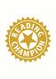 "READING CHAMPION" in einem goldenen Siegel mit Stern in der Mitte und gezacktem Rand.