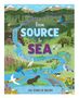 Text: "From Source To Sea" und "The Story of Rivers". Illustration eines Flusses durch verschiedene Landschaften mit Tieren.