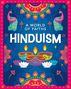 Text: "A World of Faiths, Hinduism." Bunte Pfauen, florale Muster und Kerzen verstärken die festliche Stimmung.