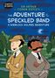 Titel: "The Adventure of the Speckled Band: A Sherlock Holmes Adventure". Zwei lächelnde Figuren im Vordergrund, eine im karierten Mantel und Hut, die andere im Anzug.