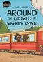„Jules Verne's Around the World in Eighty Days“. Oben links „Classics in Comics“, groß „COVER TO COME“., Buch