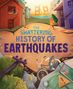"The Shattering History of Earthquakes" steht in großen Buchstaben. Gebäude einstürzend, Riss im Boden, Fahrrad umgekippt.