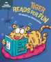 "TIGER READS FOR FUN" zeigt einen Tiger, der auf einem Kissen liegt und ein Buch mit dem Titel "CALL OF THE WILD" liest. ​​