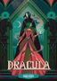 "DRACULA", "CLASSIC STARTS", "BRAM STOKER", "A RETELLING". Illustration mit Dracula und Frau in prächtigem Kleid., Buch