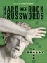 Text: "Edited by Stanley Newman. HARD AS A ROCK CROSSWORDS. REALLY HARD." Hintergrund grünes Kreuzworträtselgitter, Skulptur von Laokoon., Buch