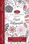 "365 Daily Devotionals from the New Testament." Florale Muster in Rot, Schwarz und Rosa, links roter Streifen mit Text., Buch