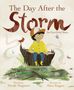 "The Day After the Storm" steht oben. Ein Kind sitzt auf einem Baumstumpf, umgeben von Pflanzen, einem Vogel und Schmetterlingen., Buch