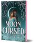 „Moon Cursed“, „USA Today Bestselling Author Holly Renee“. Illustration: Frau in blauem Kleid vor Halbmond, Mann im Hintergrund., Buch
