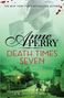 „The New York Times Bestselling Author“, „Anne Perry“, „Death Times Seven“, „A Daniel Pitt Novel“. Mann mit Hut in grünem Filter., Buch