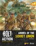 "World War II Wargames Rules. ARMIES OF THE SOVIET UNION. Illustration mit sowjetischen Soldaten und Panzer in Aktion."