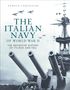 Text: "ENRICO CERHUSCHI, THE ITALIAN NAVY OF WORLD WAR II, THE DEFINITIVE HISTORY OF ITS RISE AND FALL."  
Schlachtschiffkanonen, fliegende Flugzeuge., Buch