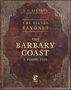 Ein eleganter, verzierter Lederumschlag mit goldener Schrift: "The Barbary Coast: A Rising Tide". Vintage-Stil-Rahmen., Buch