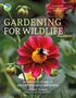 "Gardening for Wildlife" steht in großer Schrift über einem Foto einer rot-blühenden Blume mit einer Biene darauf.