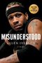 "Misunderstood: Allen Iverson - A Memoir" steht in großen, weißen Buchstaben. Ein Mann mit Zöpfen und Tattoos schaut ernst.
