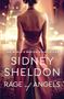 Der Text lautet: "The World's Master Storyteller, Sidney Sheldon, Rage of Angels." Eine Frau in einem eleganten Kleid in einer Stadtansicht.