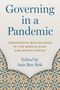 Oben steht: "Governing in a Pandemic". Unten geometrisches Muster in Blau und Braun.