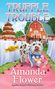 "Truffle Trouble", "An Amish Candy Shop Mystery", "Amanda Flower". Ein Schwein trägt einen Korb vor einer Scheune., Buch