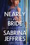 "Nearly a Bride", "New York Times Bestselling Author", Sabrina Jeffries, "Lords of Hazard". Frau in lila Kleid vor blauer Tür.