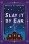 Der Text lautet: "Cover to be revealed soon!", "SLAY IT BY EAR by Angela M. Sanders". Ein blaues Hintergrundbild mit einem Logo unten., Buch
