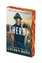 "Buchcover: 'Hero', 'The Morgan Brothers', 'Internationally Bestselling Author Lauren Rowe'. Feuerwehrmann in Uniform."