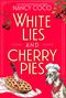 "Cover to be revealed soon!" "WHITE LIES AND CHERRY PIES by Nancy Coco" auf blauem Hintergrund, Logo am unteren Rand., Buch