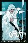 „Ghost Compendium Volume Two“. Frau in Weiß mit Kapuze und Pistolen, vor städtischer Skyline. Illustration., Buch