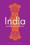 Text: "India", "MANU BHAGAVAN", "POLITY HISTORIES". Illustration: Orange Löwenfigur auf lila Hintergrund.