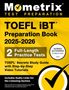 TOEFL iBT Vorbereitungsbuch 2025-2026, 2 Tests, Video-Tutorials, Audio-Links. Logo von Mometrix Test Preparation.
