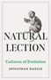Text: "NATURAL LECTION", "Cultures of Evolution", "JONATHAN BASILE". Illustration: Ein Affe liest ein kleines Buch., Buch
