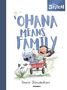 "‘OHANA MEANS FAMILY", lächelndes Mädchen und blaues Wesen in einem roten Wagen auf Grün. Disney Stitch Logo., Buch
