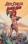 „Red Sonja Attacks Mars“, Illustration einer Kriegerin mit Axt, umgeben von außerirdischen Kreaturen und futuristischen Maschinen., Buch
