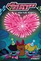 "The Powerpuff Girls. New Year, New You." Illustration: Drei Mädchen mit Partyhüten schauen auf ein rosafarbenes Feuerwerk., Buch
