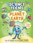 Text: "Science Toons Planet Earth", "Tom Jackson and Abby Bulmer", "Full of science-filled comic strips". Illustration: Fröhliche Erde mit Wolken und Blitzen.
