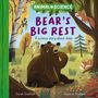 „Bear's Big Rest: A science story about sleep“ in lila Schrift. Illustration zeigt einen Bären im Wald mit Tieren., Buch