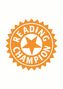 Text: "READING CHAMPION". Illustration eines orangefarbenen Siegels mit Stern in der Mitte.