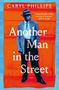 Buchtitel: "Another Man in the Street" von Caryl Phillips. Ein Mann in Anzug und Hut steht vor orange-blauem Hintergrund.