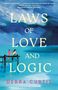 "LAWS OF LOVE AND LOGIC" von Debra Curtis in gelber Schrift auf abstraktem blauem Hintergrund. Zwei Personen auf einem Steg.