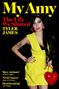 "My Amy" in Gelb, darunter "The Life We Shared" in Rot, "Tyler James" in Gelb. Frau in gelbem Kleid mit roter Herz-Handtasche., Buch