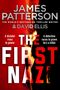 "THE FIRST NAZI" von James Patterson & David Ellis. Rot-schwarzer Hintergrund, Flamme, Silhouette eines Mannes. Thriller-Thema.