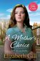 "A Mother’s Choice" von Elizabeth Gill. Frau in grüner Bluse vor einem Backsteinhaus, blauer Himmel im Hintergrund.