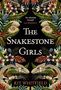 Text: "An absolute triumph" - A.K. Benedict. "The Snakestone Girls", Kit Whitfield. 
Illustration mit Blumen und Skeletten., Buch