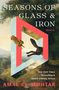 "Seasons of Glass & Iron". Ein Hase und ein Fuchs springen durch ein großes, rot-blaues Dreieck auf einer Waldlandschaft., Buch