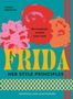 "Be inspired, create your look. FRIDA HER STYLE PRINCIPLES." Bunte Blumen und geometrische Muster auf türkisfarbenem Hintergrund., Buch