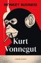 "MONKEY BUSINESS" oben, "Kurt Vonnegut" groß, "VINTAGE CLASSICS" unten. Illustration eines rauchenden Affen auf rotem Hintergrund., Buch