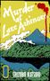 "Murder at Lake Ashinoko", "SHIZUKO NATSUKI". Illustration: Landschaft mit Berg, See, Bäumen, rotem Tor und Blutstropfen., Buch