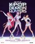 "The Art of K-Pop Demon Hunters" oben. Illustration von drei stilisierten, bunten Figuren in weißen Outfits, dynamische Posen., Buch