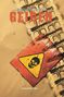 Texte: „GEIGER“, „DANGER“, „DELUXE EDITION THREE“. Warnschild mit Totenkopf auf staubiger Fläche., Buch