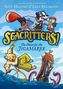 Oben steht "A Graphic Novel Adventure by Kate Milford & Lucy Bellwood". Zentriert: "SeaCritters!" und "The Hunt for the Jigamaree". Ein Dachs mit Sanduhr und ein Bär segeln.