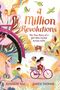 "A Million Revolutions: The True Story of a Girl Who Cycled Across India." Eine bunte Illustration mit Menschen und Natur., Buch